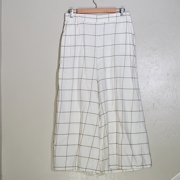 Lunya White Grid Pattern Wide-Leg Pajama Pants - Picture 1 of 5